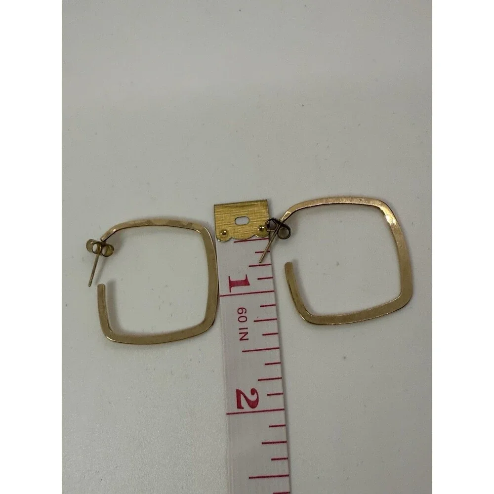 HAMMERED SQUARE HOOPS EARRINGS MARKED 14K GOLD-FILLED FLAT BEVELED EDGE MRSP $95